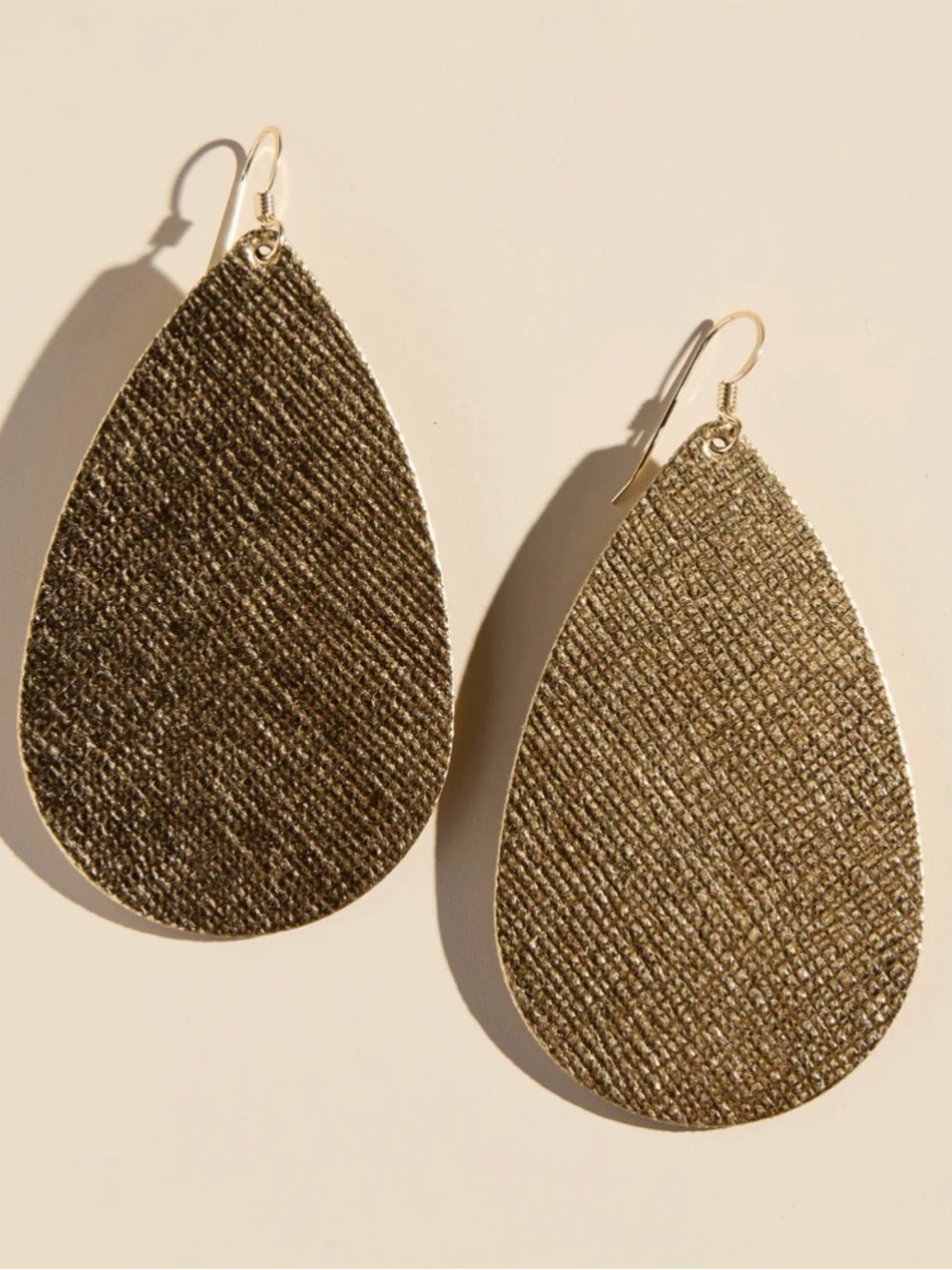 Nickel and Suede Gold Teardrop Earrings